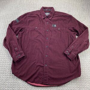 Harley Davidson Motorcycles Corduroy Shirt Men XL Burgundy Long Sleeve Polo